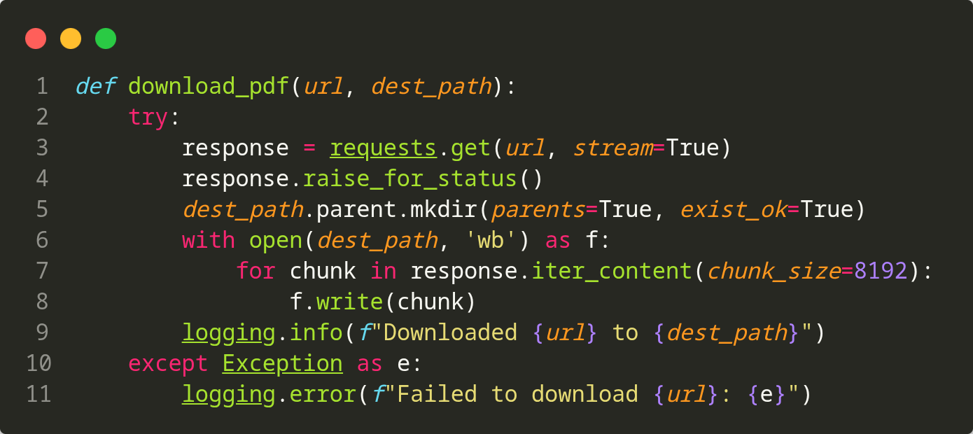 Fonction Python de telechargement des fichiers PDF et gestion des erreurs