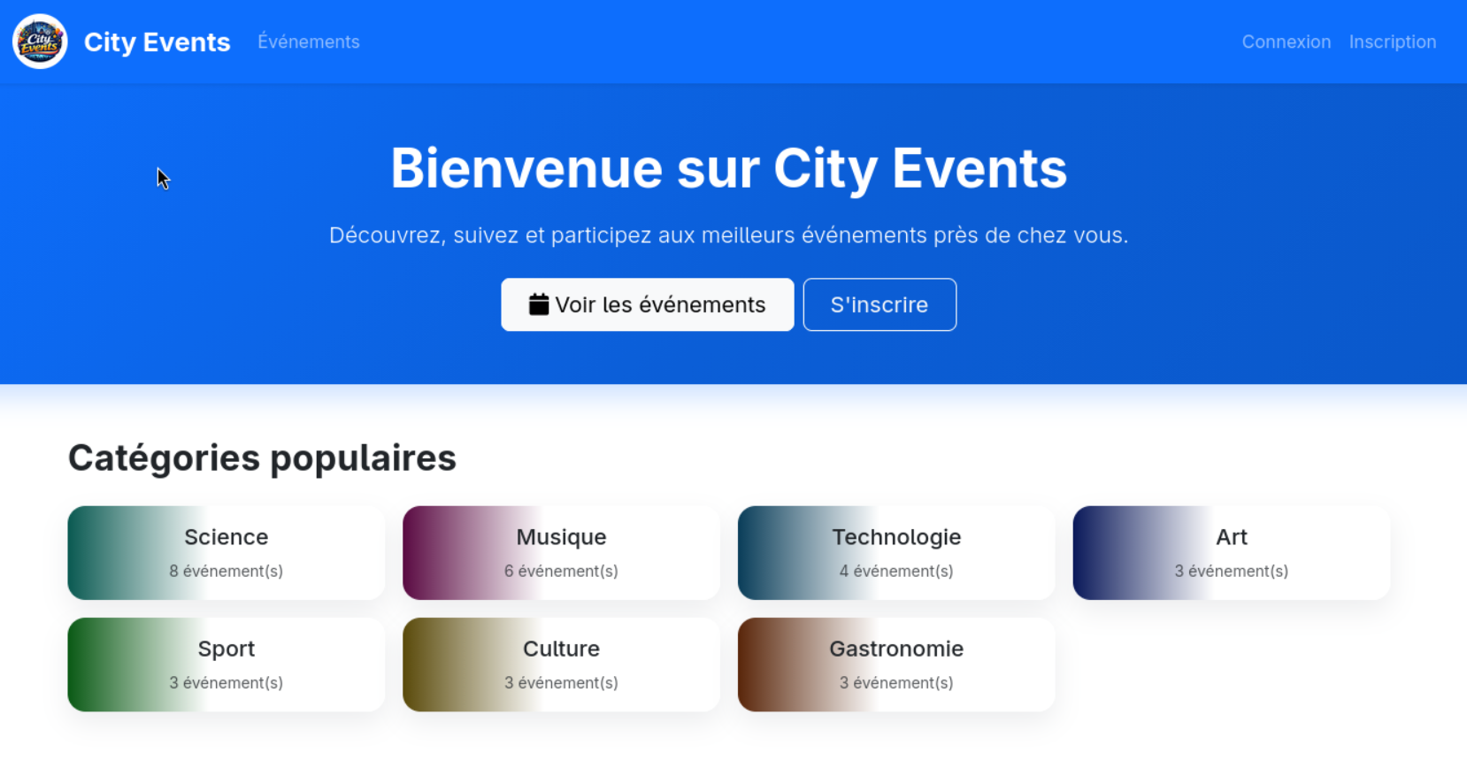 Page d’accueil CityEvents