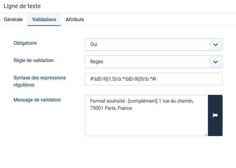 Code de regex pour valider le format des adresses saisies dans le formulaire